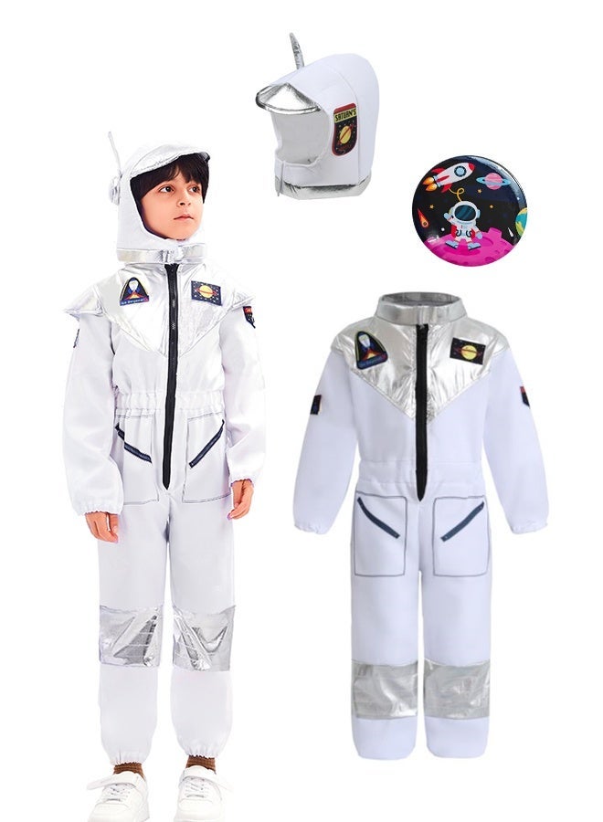 3 Pcs Kids Astronaut Space Suit Costume Cosplay Jumpsuit Hat Badge 4-10 Years - Image 2