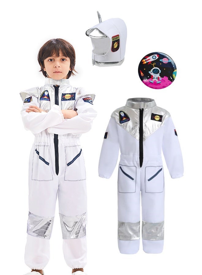 3 Pcs Kids Astronaut Space Suit Costume Cosplay Jumpsuit Hat Badge 4-10 Years - Image 1