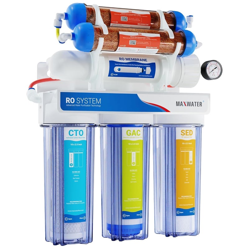 نظام تصفية المياه 6 مراحل من ماكس ووتر لنظام الأكواريوم مع فلتر إزالة الأيونات