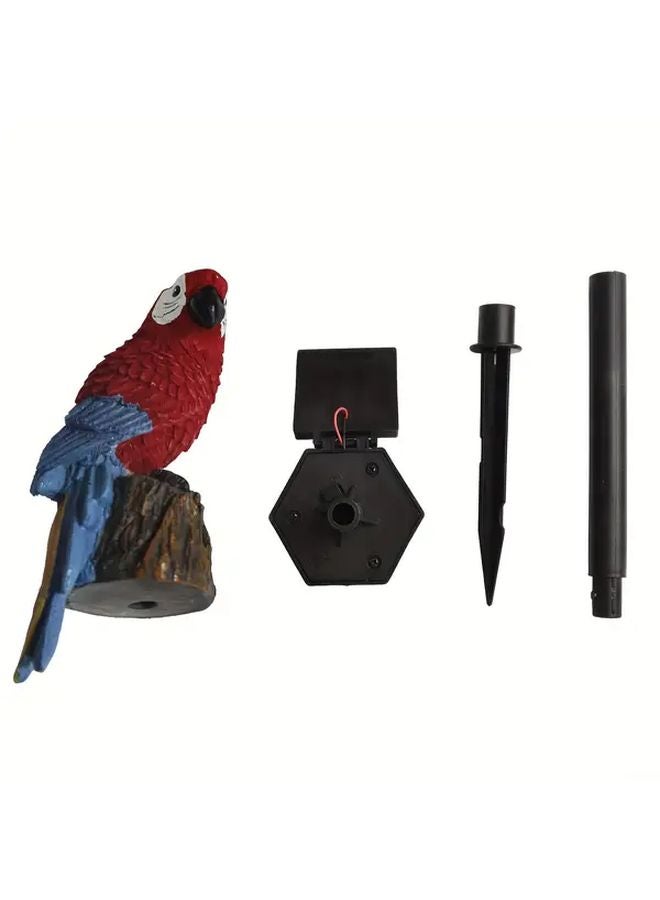 Solar Red Bodied Blue Tailed Parakeet Statue Lamp Outdoor Garden Decor - Image 1