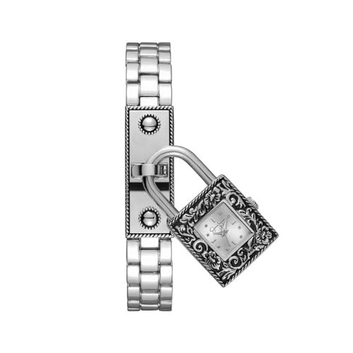 Jessica Simpson Locket Charm Watch for Women Silver Bracelet 20mm Square Case Analog Quartz Movement Adjustable Metal Band Gift Box Included Silver - Image 1