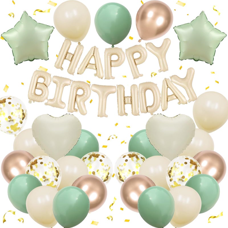 مانجو سيج الأخضر زينة عيد ميلاد المريمية الخضراء البيج والبالونات الذهبية عيد ميلاد سعيد راية قصاصات البالونات للرجال النساء الأولاد والبنات ديكور حفلة استحمام الطفل - Image 1