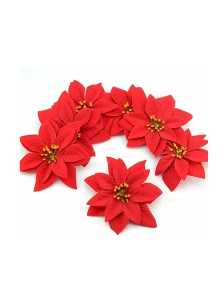 Decorative artificial poinsettia flowers for Christmas (pack of 10) - Image 1