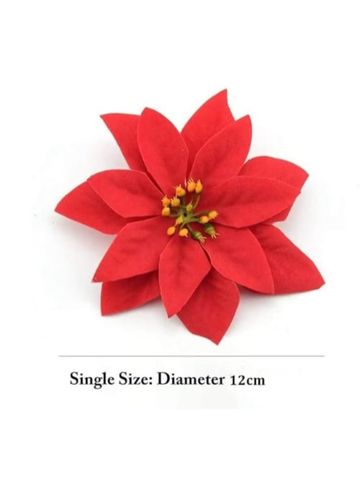 Decorative artificial poinsettia flowers for Christmas (pack of 10) - Image 2