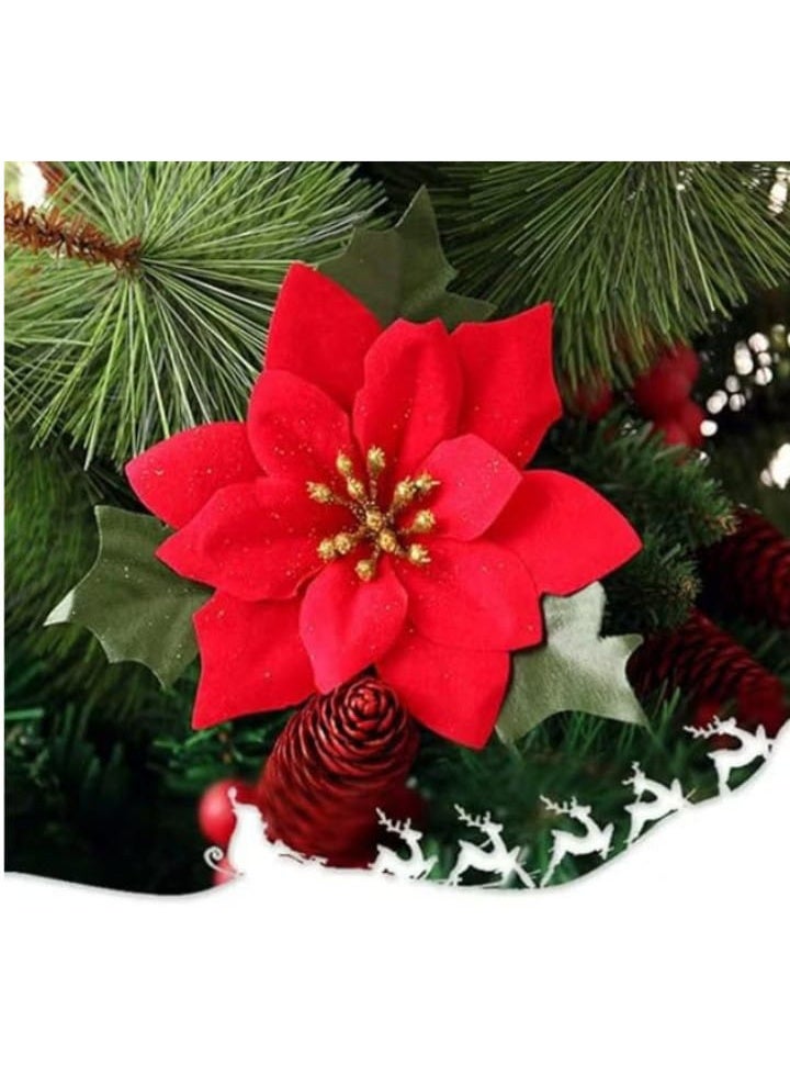 Decorative artificial poinsettia flowers for Christmas (pack of 10) - Image 3