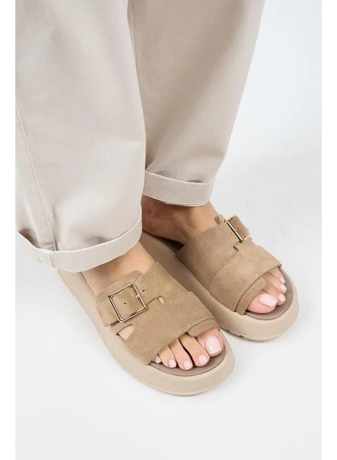 Manijero  Begonia Women's Genuine Leather Single Strap Mink Slippers - Brown for Women | Best Price UAE