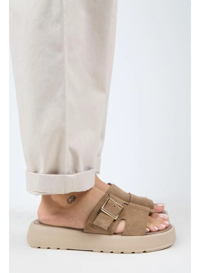 Manijero  Begonia Women's Genuine Leather Single Strap Mink Slippers - Brown for Women | Best Price UAE