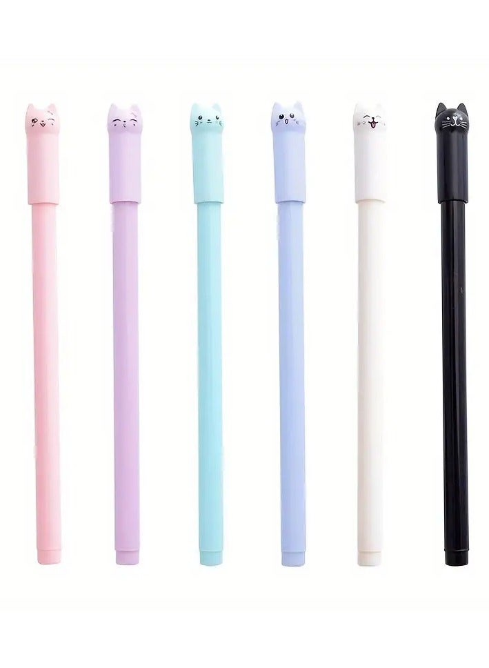 Goolsky 6pcs Whimsical Cartoon Meow Cat Gel Ink Rollerball Pens - Vibrant Black Water-Based Signature Pens for Students And Stationery Enthusiasts - Cute Wagging Tail Design And Smooth Writing Experience - Image 2