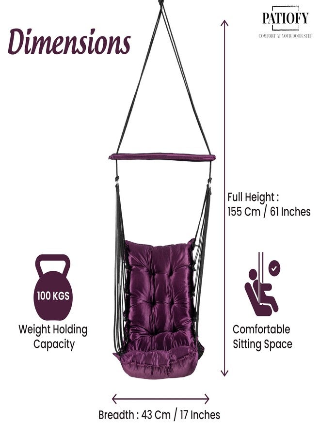 Patiofy Hammock Swing | Hanging Swing for Kids | Jhula | Suitable for Indoor and Outdoor | Weight Capacity 10-15 Kg | Portable | Age Group 8-15 Years (Purple) - Image 4