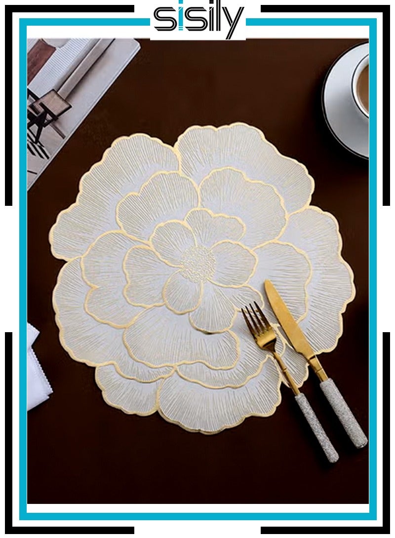 Sisily 2 PC Golden Creative Flower Design PVC Placemat, Washable, Easy To Clean, Wipeable, Non-Slip, Heat Resistant, For Holiday Wedding Festival Dining Table Decoration - Image 1