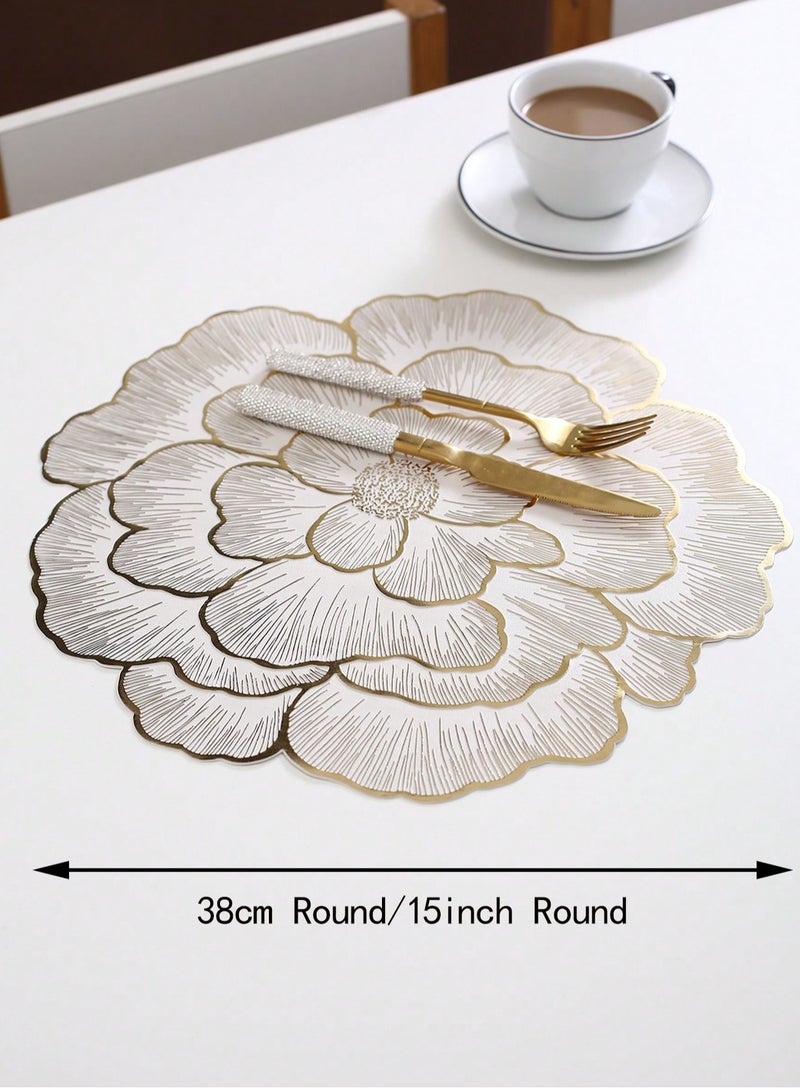 Sisily 2 PC Golden Creative Flower Design PVC Placemat, Washable, Easy To Clean, Wipeable, Non-Slip, Heat Resistant, For Holiday Wedding Festival Dining Table Decoration - Image 3