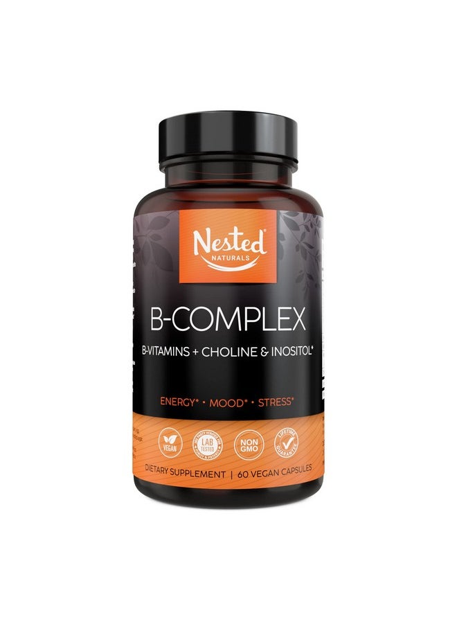 Nested Naturals - Vegan Bcomplex Vitamins Plus Choline & Inositol; High Potency B1 B2 B3 B5 B6 B7 B9 Supplement With Pure Methyl B12; 60 Vegan Capsules; Energy Immunity & Metabolism Booster - Image 1