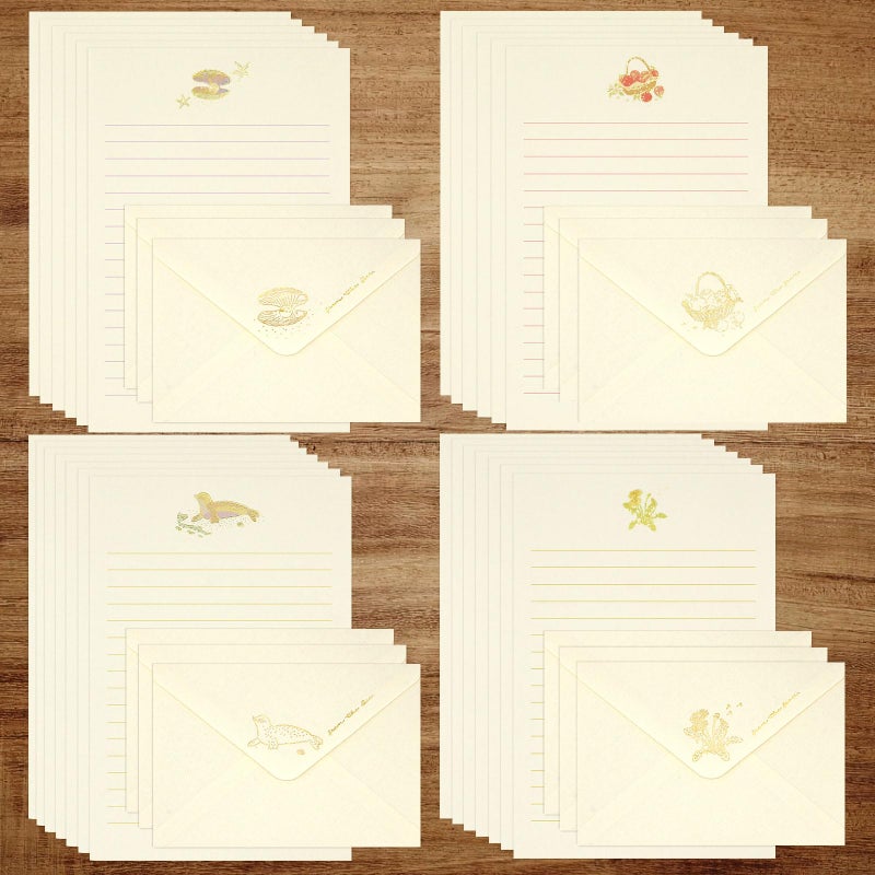 KSIWRE 36PCS Stationery Paper and Envelopes Set,24 Lined Paper and 12 Envelopes Inlaid Shell Sea Star Flower Theme Pattern, White Minimalist Stationary Set for Invitations Love Letter Holiday Wishes - Image 1