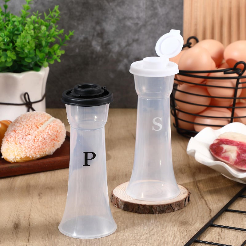 Romooa Set of 2 Plastic Salt and Pepper Shakers with Lids Large Salt Shaker Pepper Container Vintage Tall Hourglass Camping Picnic Outdoors Travel Spice Set for Home Picnic Kitchen(Classic,Black White) - Image 3