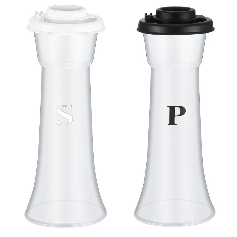 Romooa Set of 2 Plastic Salt and Pepper Shakers with Lids Large Salt Shaker Pepper Container Vintage Tall Hourglass Camping Picnic Outdoors Travel Spice Set for Home Picnic Kitchen(Classic,Black White) - Image 1