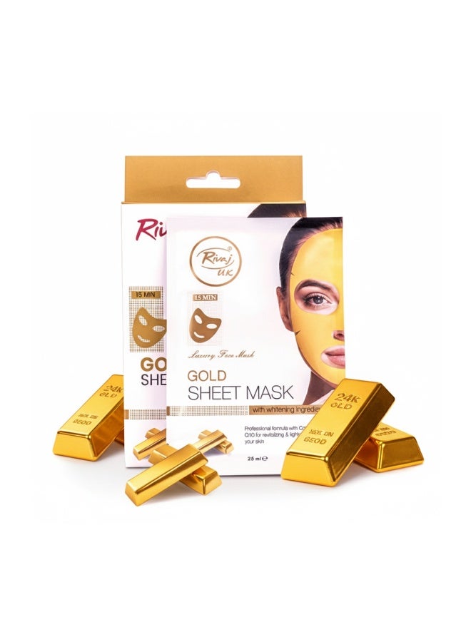 Rivaj UK Rivajuk Facial Sheet Mask 3-in-1 Gold – Brightening & Anti-Aging Mask with Gold Extract | Hydrating & Firming Skincare Sheet for Glowing Skin | Single Use Sheet Mask | UAE Edition - Image 1