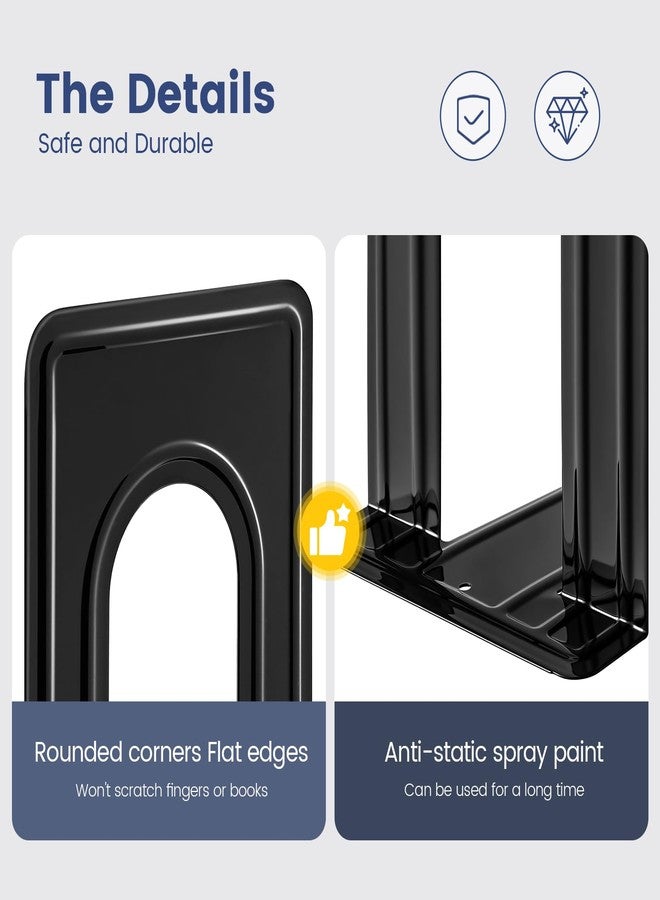 HappyHapi Book Ends, Non-Skid Metal Bookend Supports for Shelves, Heavy Duty Book End, Office Book Stopper, 6 x 5 x 6 Inches, 14 Pieces / 7 Pairs (Black) - Image 5