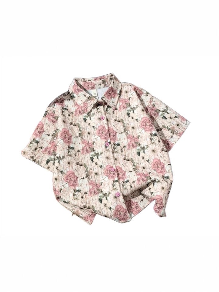 Children'S Floral Short-Sleeved Shirt Summer Children'S Handsome Thin Fashionable Shirt Children'S Summer Fashion - Image 5