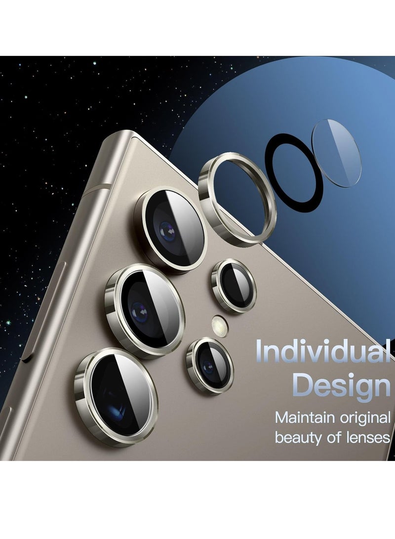 ميجوفاست واقي عدسة الكاميرا لهاتف سامسونج جالاكسي S24 الترا 9H من الزجاج المقسى وغطاء معدني فردي بحلقة سهلة التركيب، صينية عالية الدقة شفافة، مجموعة واحدة من التيتانيوم الرمادي - Image 3