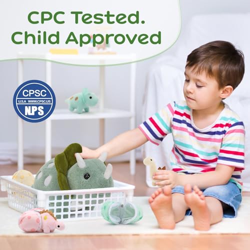 Karister Plush Dinosaur Stuffed AnimalsPlush Toy for Girls and BoysA Mommy Dinosaur with 3 Baby DinosaursTriceratops Stegosaurus and Diplodocus Gifts for KidsSmall Dino Plushies176 InchGreen - Image 5