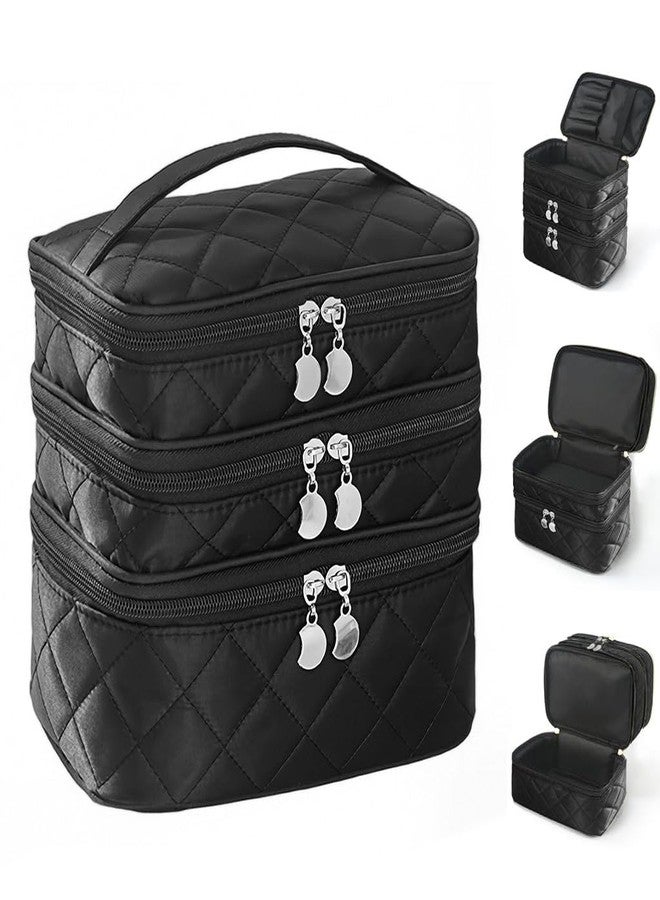 MAYCREATE® Makeup Pouch Bag, 3 Layers Travel Toiletries Makeup Organisers Bag Box with Handle, Cosmetic Tool Storage Organizer Vanity Bag for Women (Durable, Waterproof, Multi-Compartment) - Image 1