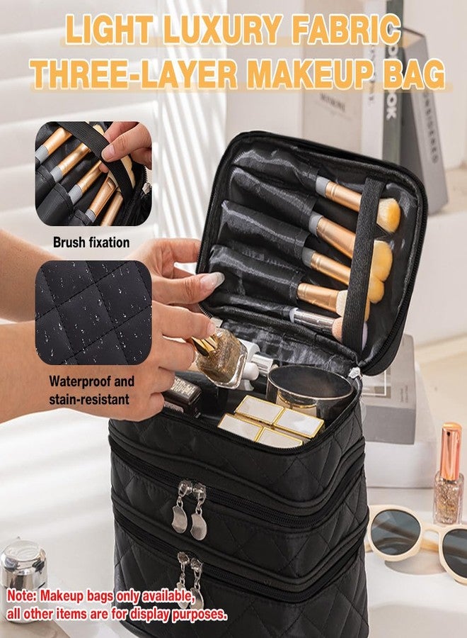 MAYCREATE® Makeup Pouch Bag, 3 Layers Travel Toiletries Makeup Organisers Bag Box with Handle, Cosmetic Tool Storage Organizer Vanity Bag for Women (Durable, Waterproof, Multi-Compartment) - Image 5