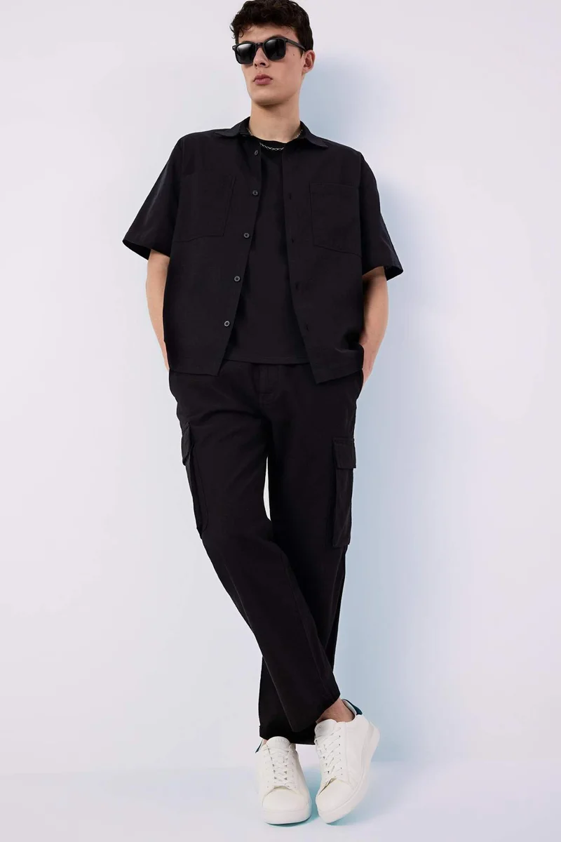 ديفاكتو Wide Leg With Cargo Pocket Linen Look Trousers