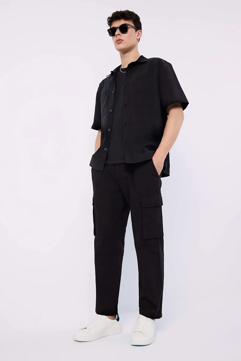 ديفاكتو Wide Leg With Cargo Pocket Linen Look Trousers