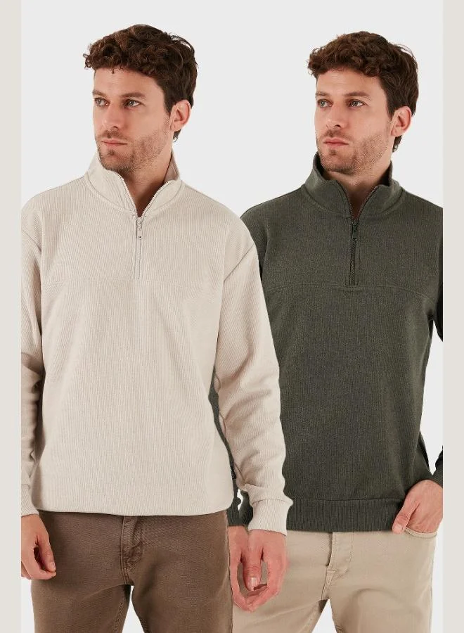 Buratti  Buratti Cotton Regular Fit Half Zipper Stand Collar 2-Pack Sweater Men's SWEATER 456112S2 for Men | Best Price UAE