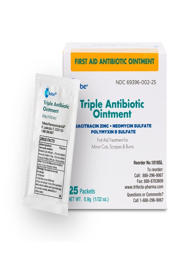Globe (25 Pack Triple Antibiotic Ointment Single Packet, First Aid Kit for Minor Scratches, Wounds, Cuts, and Burns, Prevents Infection, Active Ingredients Compare to Leading Brand, Travel Size, 0.9g - Image 1