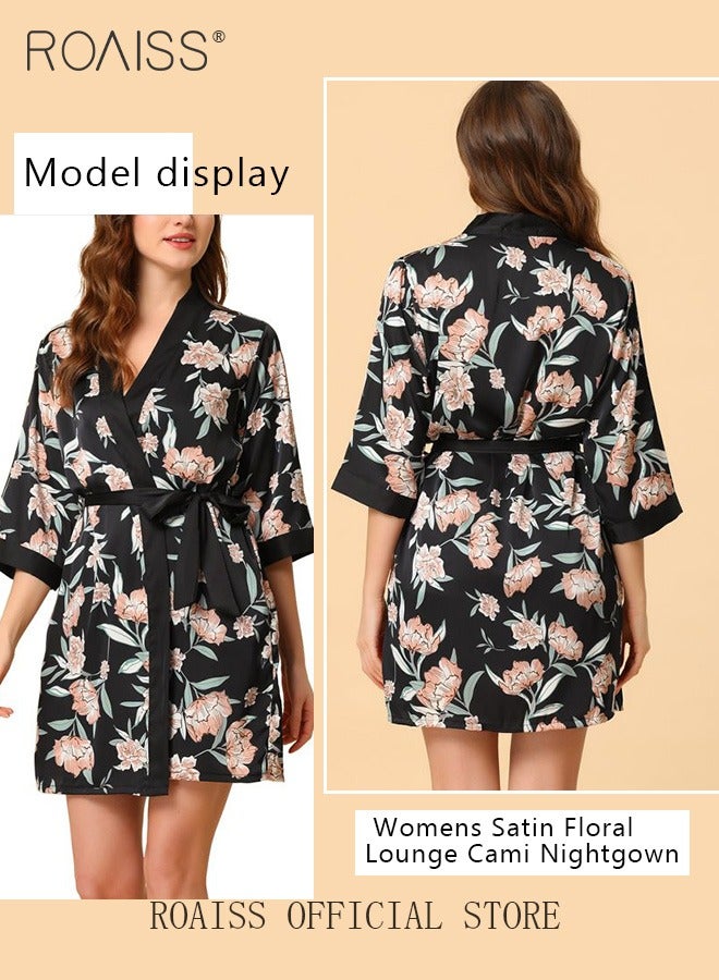 roaiss 5-Pack Women's Pajama Set Sling with Chest Pad Nightdress Sweet Sleepwear Home Wearing Clothes Suits Ladies Floral Printing Nightwear Lingerie Robe Underwear Shorts Summer Spring Black  - Image 3