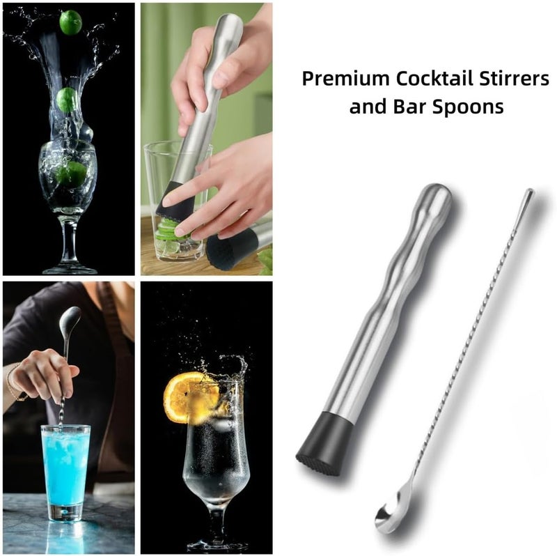 LEGERM Stainless Steel Cocktail Muddler & Long Handle Stirring Spoon 2-Piece Set - Professional Bartender Tools for Mojitos, Fruit Drinks & Cocktail Mixing - Image 5