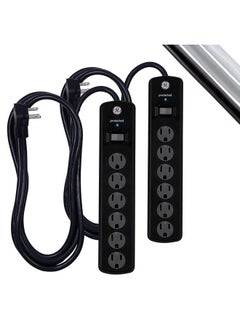 GE Ge 6Outlet Surge Protector 2 Pack 8 Ft Extension Cord Power Strip 800 Joules Flat Plug Twisttoclose Safety Covers Protected Indicator Light Ul Listed Black 54643  - Image 1