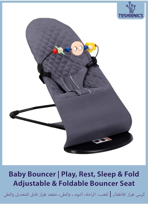 Adjustable Baby Bouncer Seat with Toy Bar  4-in-1 Foldable Infant Rocker for Newborns and Toddlers Portable Baby Lounger Chair for Play Rest and Sleep Lightweight Travel-Friendly Safety Belt Included