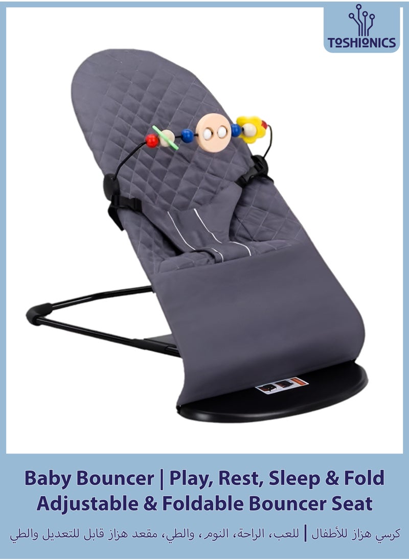 Toshionics Adjustable Baby Bouncer Seat with Toy Bar  4-in-1 Foldable Infant Rocker for Newborns and Toddlers Portable Baby Lounger Chair for Play Rest and Sleep Lightweight Travel-Friendly Safety Belt Included  - Image 1