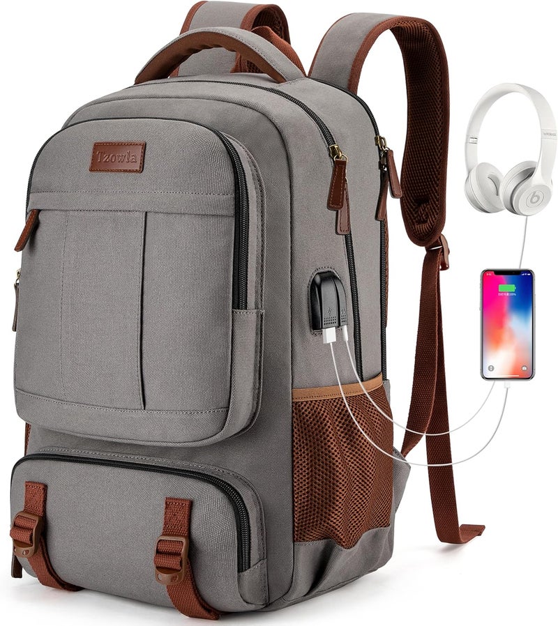 Tzowla Canvas Laptop Travel Backpack, Bag for Men Women, School Rucksack Fits 15.6-17.3"Laptop/Computer, Carry on Bookbag with USB Charging Port - Image 1