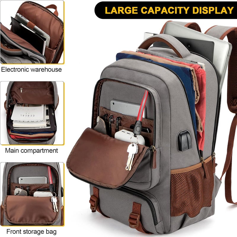 Tzowla Canvas Laptop Travel Backpack, Bag for Men Women, School Rucksack Fits 15.6-17.3"Laptop/Computer, Carry on Bookbag with USB Charging Port - Image 3