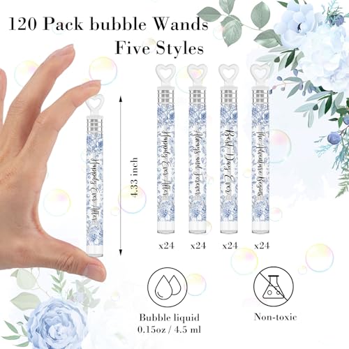 Hollowfly 120 Count Wedding Mini Bubble for a Wedding Wands Bulk Heart Bubble Wand for Guests Send Off Adults Party Supplies Valentine Anniversaries Celebration Blue Flower - Image 5