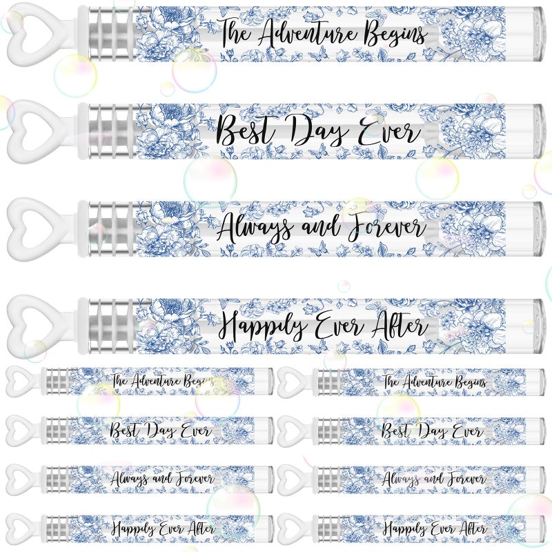 Hollowfly 120 Count Wedding Mini Bubble for a Wedding Wands Bulk Heart Bubble Wand for Guests Send Off Adults Party Supplies Valentine Anniversaries Celebration Blue Flower - Image 3