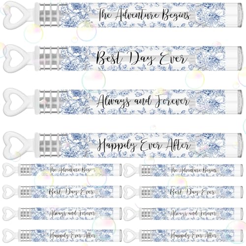 Hollowfly 120 Count Wedding Mini Bubble for a Wedding Wands Bulk Heart Bubble Wand for Guests Send Off Adults Party Supplies Valentine Anniversaries Celebration Blue Flower - Image 1