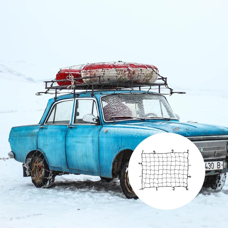 Car Roof Cargo Net 120x90cm High Elastic Black Bungee Luggage Net with Hooks for Vehicle Roof Rack Tie-Down, Car Trunk Organizer Netting for Outdoor Travel and Heavy Load - Image 4