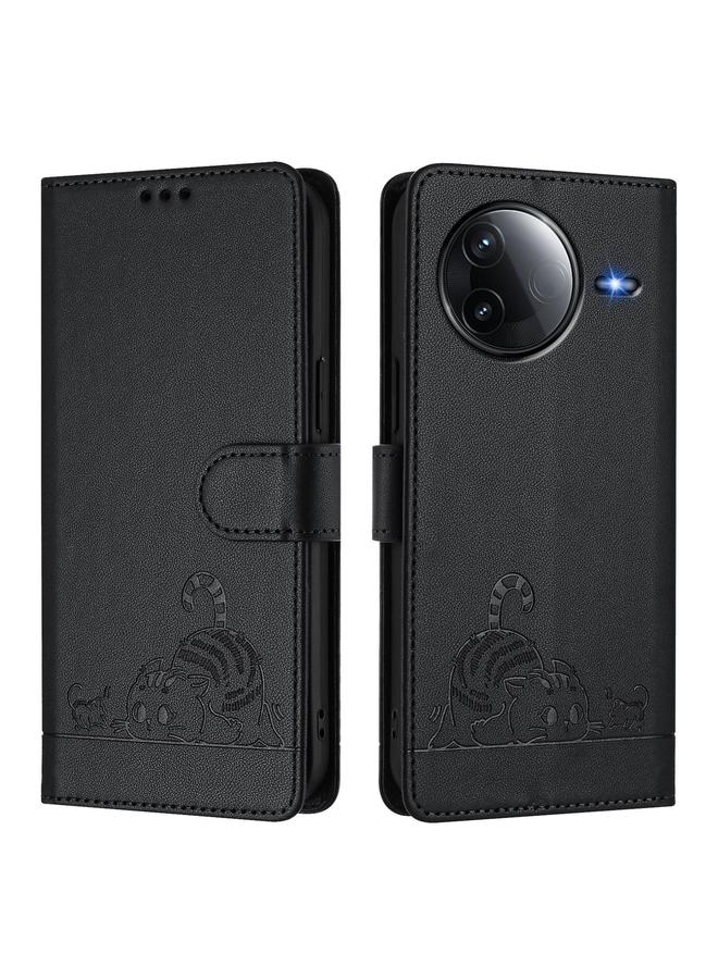 اس-توب جراب لهاتف Redmi K80 5G / K80 Pro 5G جراب هاتف من الجلد المنقوش بنمط قطة وفأر بتقنية RFID مع حبل - Image 2