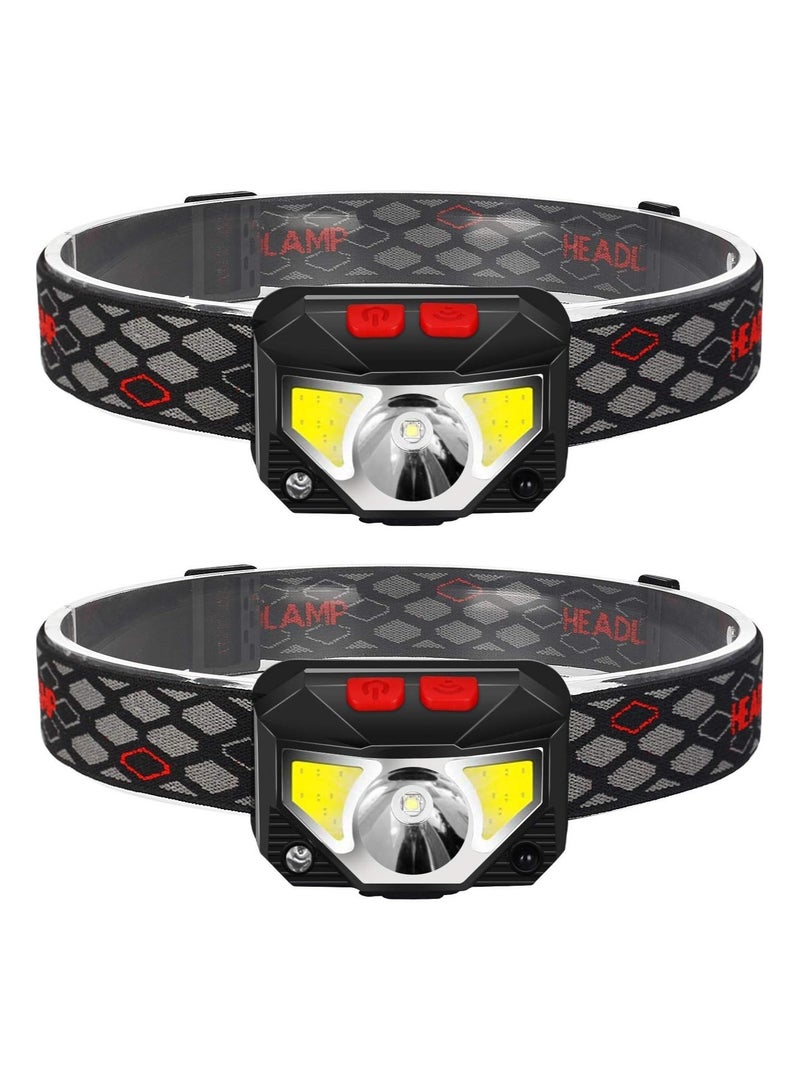 2 Pack Rechargeable Headlamp Flashlight, 800 Lumens Motion Sensor Head Lamp, Ipx4 Waterproof, Bright White Cree Led  Red Light - Image 1