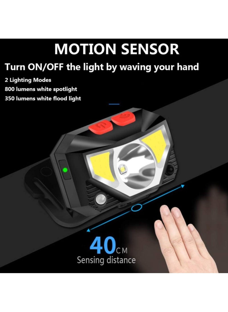 2 Pack Rechargeable Headlamp Flashlight, 800 Lumens Motion Sensor Head Lamp, Ipx4 Waterproof, Bright White Cree Led  Red Light - Image 2