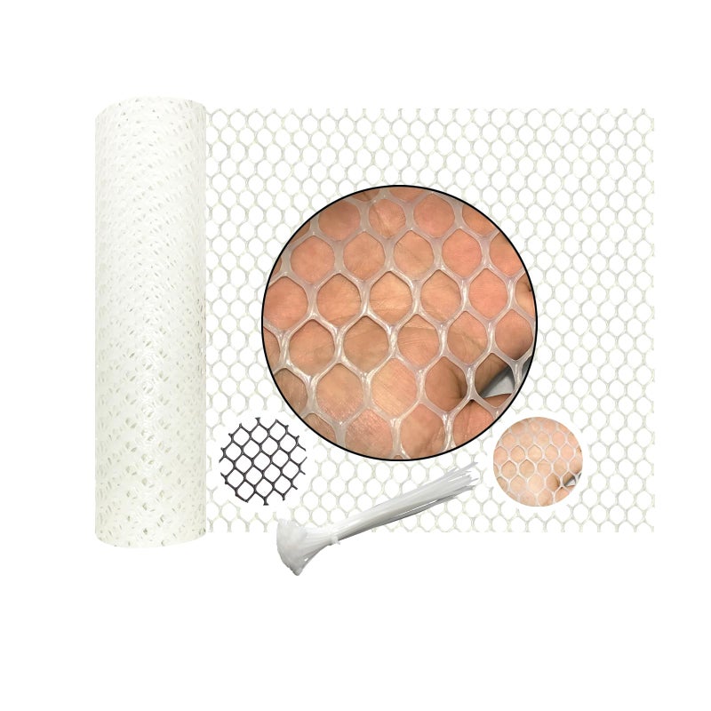 IRWORHDR White Plastic Wire Mesh Fence Plastic Chicken Wire Fence Mesh 157IN x656FT Best for Poultry CatDogs Rabbit Snake Gardening Plastic Chicken Wire Meshwith 50 Pcs Fixed Straps - Image 2