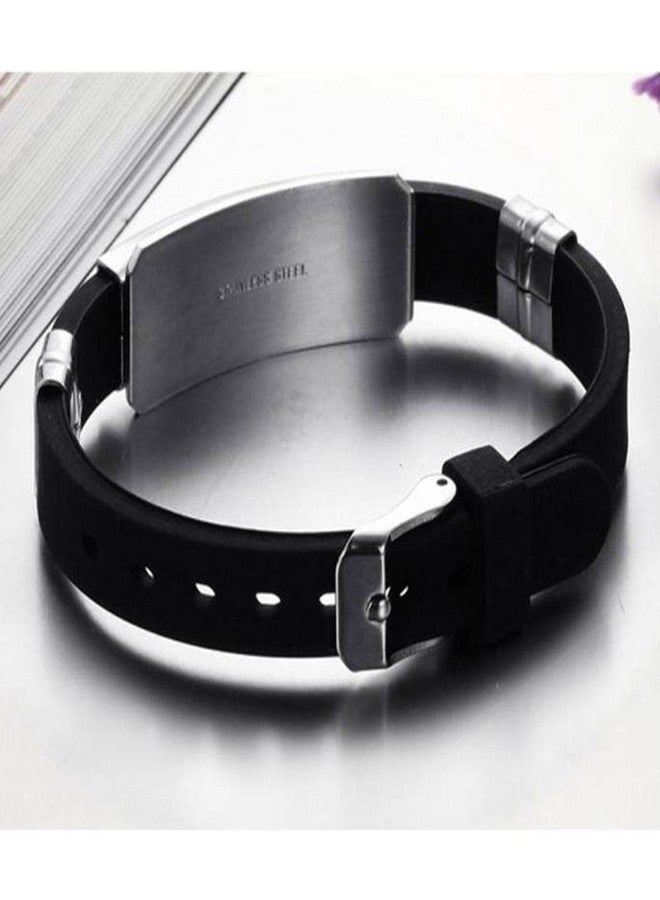 Vientiq Men's Silicon Rubber Stainless Steel Hook Eye Clasp Wristband (Black) - Image 3