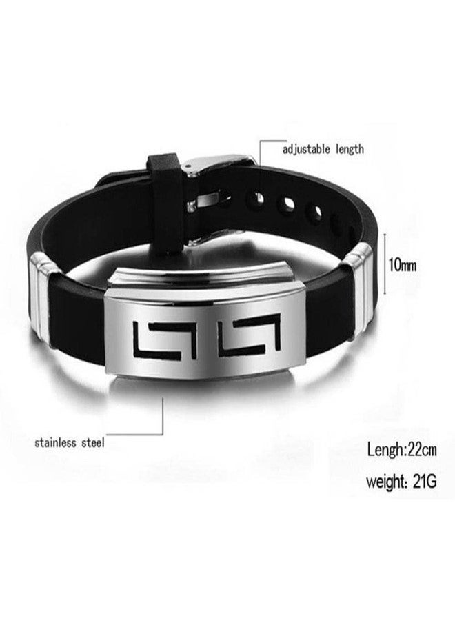 Vientiq Men's Silicon Rubber Stainless Steel Hook Eye Clasp Wristband (Black) - Image 4