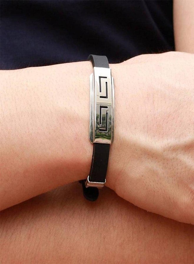 Vientiq Men's Silicon Rubber Stainless Steel Hook Eye Clasp Wristband (Black) - Image 5