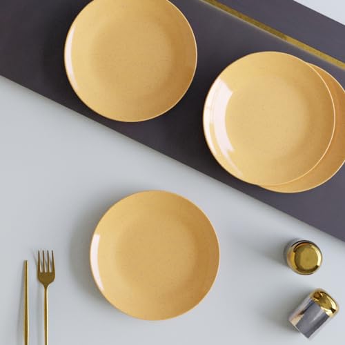The Earth Store Handcrafted Mustard Marble 4 Piece -10 Inch Ceramic Dinner Plates Microwave & Dishwasher Safe Ceramic Plates for Dinner | Full Plates Set of 4 | Dinner Full Plates - Image 1