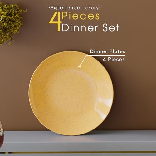 The Earth Store Handcrafted Mustard Marble 4 Piece -10 Inch Ceramic Dinner Plates Microwave & Dishwasher Safe Ceramic Plates for Dinner | Full Plates Set of 4 | Dinner Full Plates - Image 2